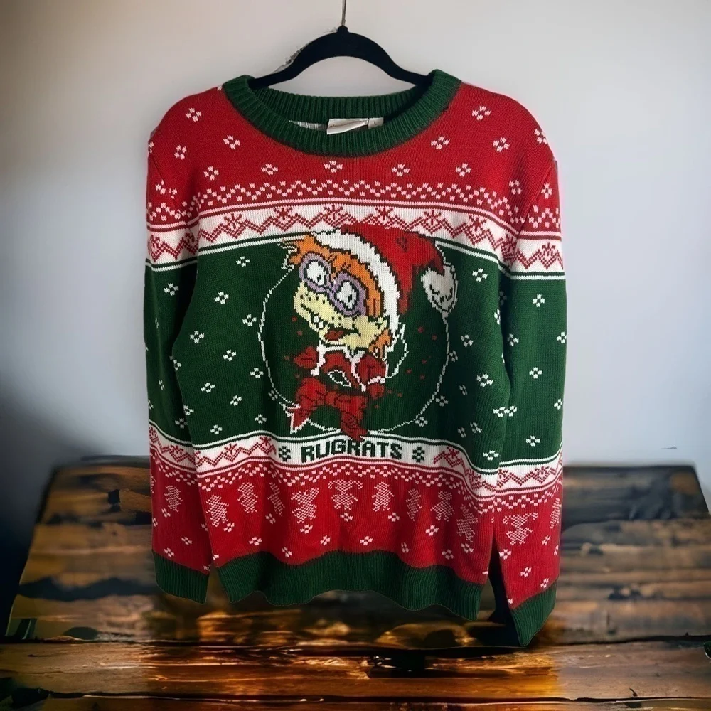 Rugrats Chuckie Ugly Christmas Sweater NWT Large Nickelodeon Green Red Men’s